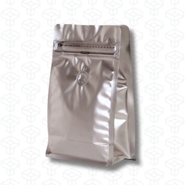 Bolsas para Café Fondo Plano con Válvula y Zipper | Plateado | 50 bolsas por pack